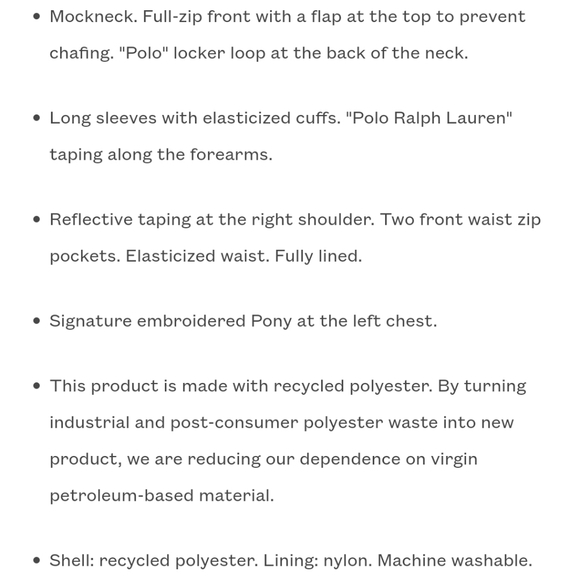 New POLO Ralph Lauren black sustainable reflective water repellent zip jacket L - Picture 5 of 8